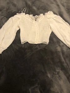 ZARA White top cropped - Ruffled, Puffy Sleeves size S women’s/juniors - Picture 1 of 10