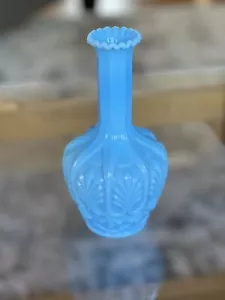 Vallerystahl France Blue Milk Glass Vase Pharaon Pattern Opaline circa 1907 - Picture 1 of 11