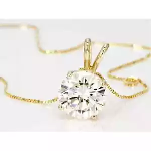 Certified 3CT Round Cut VVS1 Diamond Solitaire Pendant 14K Yellow Gold Finish - Picture 1 of 6