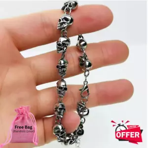 Skull Bracelet Punk Rivet Silver Vintage Bangle Gothic Womens Mens Jewellery UK - Picture 1 of 7