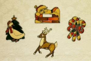 Vintage Natale Cattura Sole Ornamenti Babbo Natale Renna, Bastone Caramelle Set 4 Resina - Foto 1 di 3