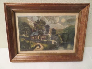 Vtg Antique Currier & Ives The Cottage By the Cliff Litho Print Framed - Picture 1 of 6