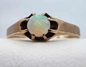9k .375 Yellow Gold Natural Ethiopian Opal Solitaire Sz 10.75 Ring Au 23146 - Picture 1 of 12