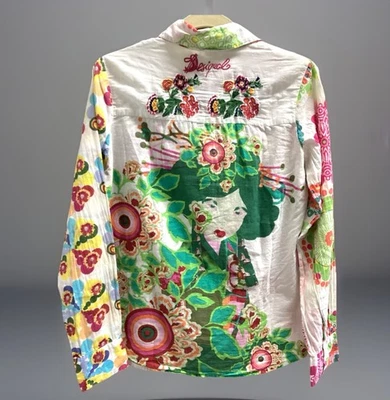 Camisa Top Desigual Boho Med/Lrg Bordada Blusa Arte Abstracto Algodón L/S Foto 1 de 4