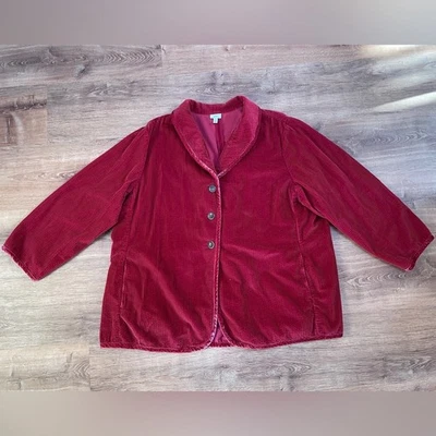 Chaqueta chamarra de pana J Jill para mujer con botones 4X ribete de terciopelo rojo borgoña Foto 1 de 4