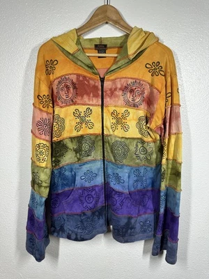 Rising International Hoodie Womens Large Rainbow Patchwork Boho Zip Sun Hippie - Image 1 of 4