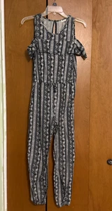 Joey B Junior Girl Cold-Shoulder Ruffle Elephant Print Black Jumpsuit XLarge - Picture 1 of 10