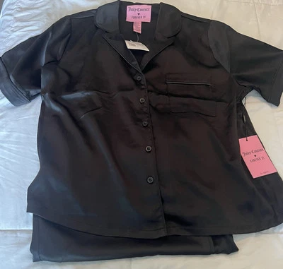 Juicy Couture Teen or Women Pants/Shirt PJ Set Black Large Silky Lightweight - Image 1 of 4