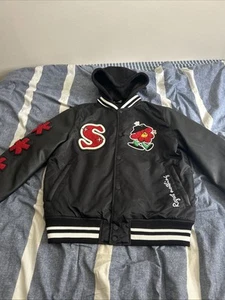 Zara Jacket " New Face Same Spirit" Black Zara Jacket Sz Medium With Hood - Picture 1 of 18