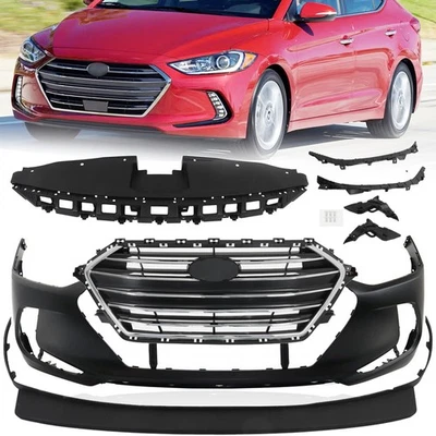 8PC Kit For 17-18 Hyundai Elantra Sedan Bumper Cover Grille Lip Radiator Bracket - Image 1 of 4
