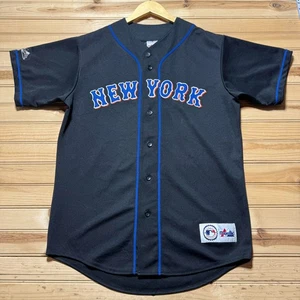Vintage 90s New York Mets MLB Patch Logo Full Button Baseball Jersey Size Large - Picture 1 of 10