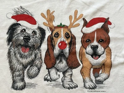 Vintage 90s Christmas Dogs & Butts Double Sided Single Stitch T-Shirt Size Med - Image 1 of 4
