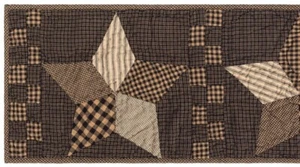 Hand Quilted Patchwork Table Runner Farmhouse Star Black Tan Checks 48" Long - Picture 1 of 8