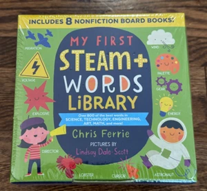 NEW MY FIRST STEAM+ WORDS LIBRARY Book Set of 8 Board Books Baby University - Foto 1 di 3