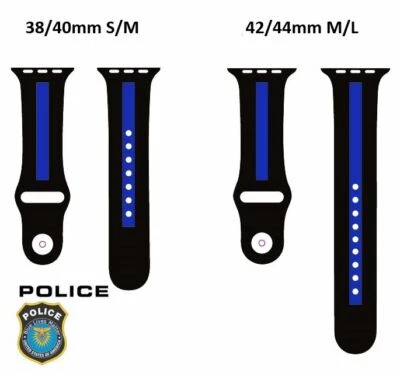 Police Blue Line Silicone Apple 3 4 5 6 7 8 9 10 SE Ultra Watch Replacement Band - Image 1 of 3