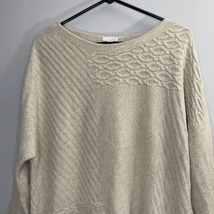 j jill Women’s Beige Patterned Long Sleeve Knit Sweater Size M Cotton Acrylic - Picture 1 of 5