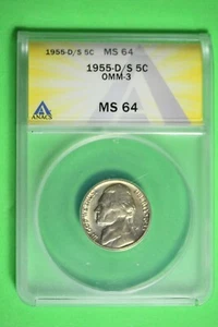 1955 D/S ANACS MS64 Jefferson Nickel #B27426 - Picture 1 of 2