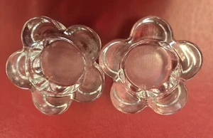 Pair Clear Glass Flower Tealight Candle Holders Orrefors Style Votive Decor - Picture 1 of 6