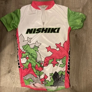 VTG BALENO WITH Coolmax Nishiki CYCLING JERSEY USA Size L Lizard Pink Green - Picture 1 of 7
