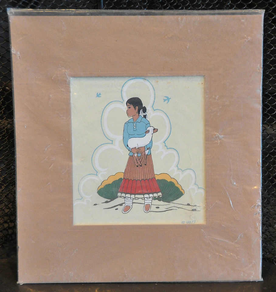 BEATIEN YAZZ (1925-) SERIGRAFÍA ORIGINAL - NIÑA NAVAJO SOSTENIENDO CORDERO - TEWA Foto 1 de 4