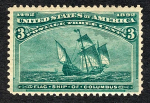 USA 1893 3¢ Columbian Expo Briefmarke #232 postfrisch aufklappbar CV 35 $ - Bild 1 von 2