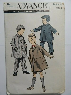 Coat Cap Pants Advanced Sewing Pattern Boys 6 Newsboy 8499 Cut Complete VTG 50's - Image 1 of 4