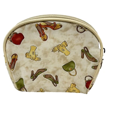 Bolsa de cosméticos maquillaje de tela y vinilo vintage zapatos carteras cremallera superior 6 x 5" Foto 1 de 4