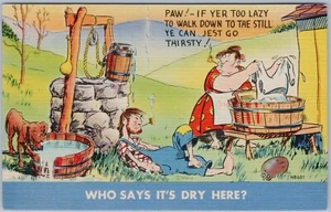¿Quién dice que está seco aquí? Hill Billy Humor, Postal de lino - Imagen 1 de 2