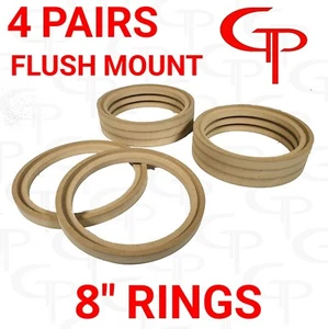 4 Pairs Flush Mount 8 inch Speaker Rings MDF GP Car Audio Mounting Spacer   - Picture 1 of 2