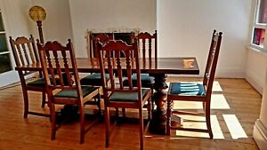 Antique Edwardian? Victorian? Solid Heavy Oak Refectory Dinning Table  +6 Chairs