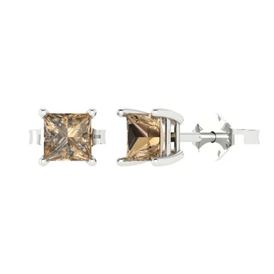 1 cttw Princess Simulated Champagne Diamond Gold-Plated Push Back Stud Earrings - Image 1 of 4