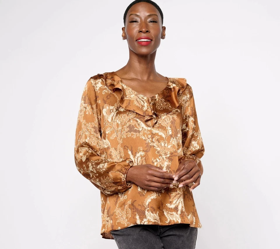 #2346 Isaac Mizrahi Live! Блузка с принтом Estate с оборками размер XL - Изображение 1 из 1