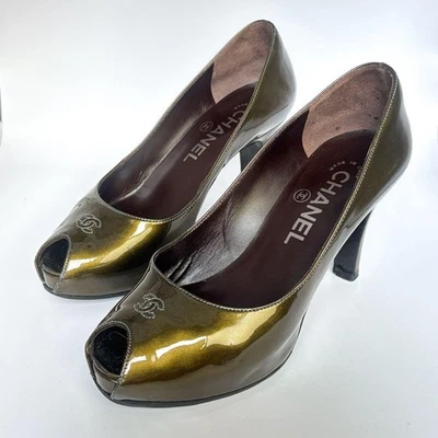 Auténticos zapatos de salón Chanel para mujer de tacón alto con marca de coco talla: 34,5/JP: 21,5 132763K Foto 1 de 4