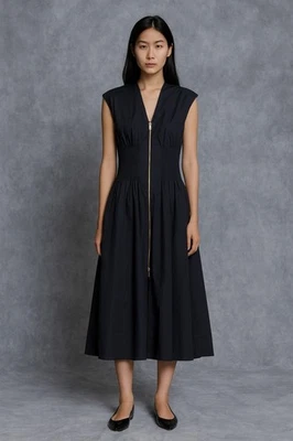 Платье Anthropologie Tommie с рукавами-крылышками на молнии спереди миди черное большое опрятное классическое - Изображение 1 из 4