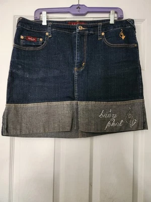 Baby Phat Ladies SIZE 16 Two-tone Rhinestone Knee Jean Skirt-COZY & CUTE! - Image 1 of 3
