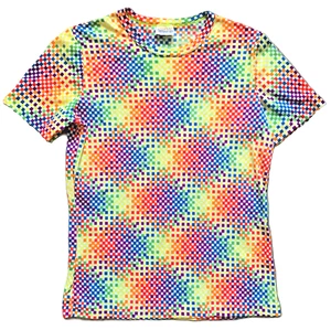 '70 Vtg Tiny Top Shirt Loud & Proud Nylon Knit Cubist Rainbow Colors NOS Read - Picture 1 of 7