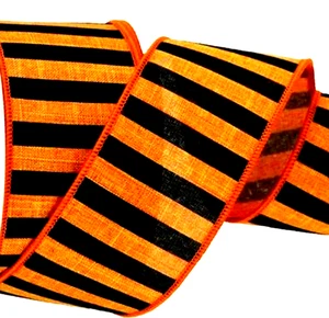 Halloween Horizontal Stripe 2.5" by 2 yard Wired Ribbon Bold Black Orange Fall - Picture 1 of 3