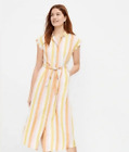 Loft Fit Flare Stripe Belted PocketMidi Shirt Dress Whisper Size 4
