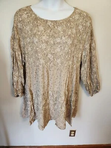 Nuevo con etiquetas Mini Vestido Boho Babydoll Manga Abullonada Floral Beige Oddy 2X - Imagen 1 de 7