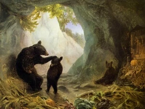 Bear and Cubs by William Holbrook Beard Giclee Art Print + Free Shipping - Picture 1 of 4