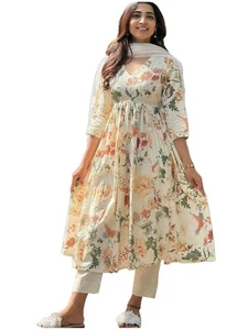 Women's Rayon Blend Printed Anarkali Kurta with Pant & Dupatta - Picture 1 of 7