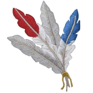 Feathers Applique Patch Red White Blue Native American Indian Embroidered Badge - Picture 1 of 1