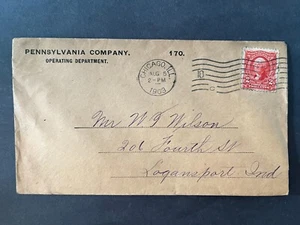 1903 Pennsylvania Company Chicago Illinois Logansport Indiana Flag Cancel Cover - Picture 1 of 2