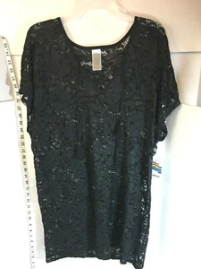 Black Lace Print Missy Bathing Suit Cover-Up Small 4-6 Time & Tru - Picture 1 of 5