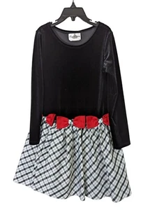 Rare Editions Little Girls size 6X Black Red Velvet Drop Waist Bow Party Dress - Picture 1 of 10