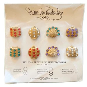 DVF Diane Von Furstenberg Button Covers Vintage Avon Collab Holiday Treasures - Picture 1 of 11