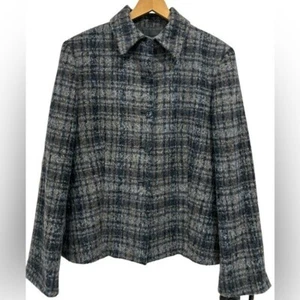 Ferla Baby Alpaca Muted Plaid Button Front Women's Jacket Coat - Size 14 Regular - Picture 1 of 11