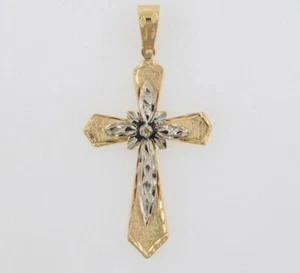 14K Two Tone Gold Cross Pendant with Genuine Diamond - Picture 1 of 4