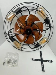 Black Steel Cage Brown 5 Blades Ceiling Fan with Light and Remote Indoor USED - Picture 1 of 7