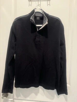Hugo Boss Grande Negro Gris Manga Larga Rugby Polo Suéter Snap 1/4 Botón Henley Foto 1 de 4